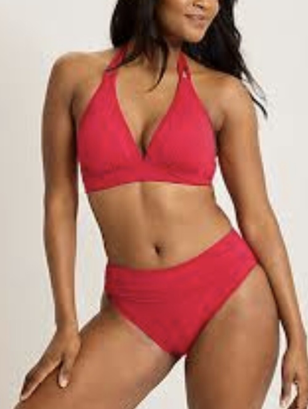 Pearl Double-Strap Halter Bikini Top in Red